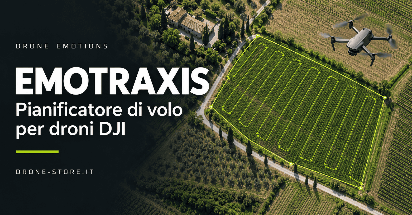 EMOTRAXIS: pianificatore di volo per droni DJI con area di rilievo e passate sulla mappa